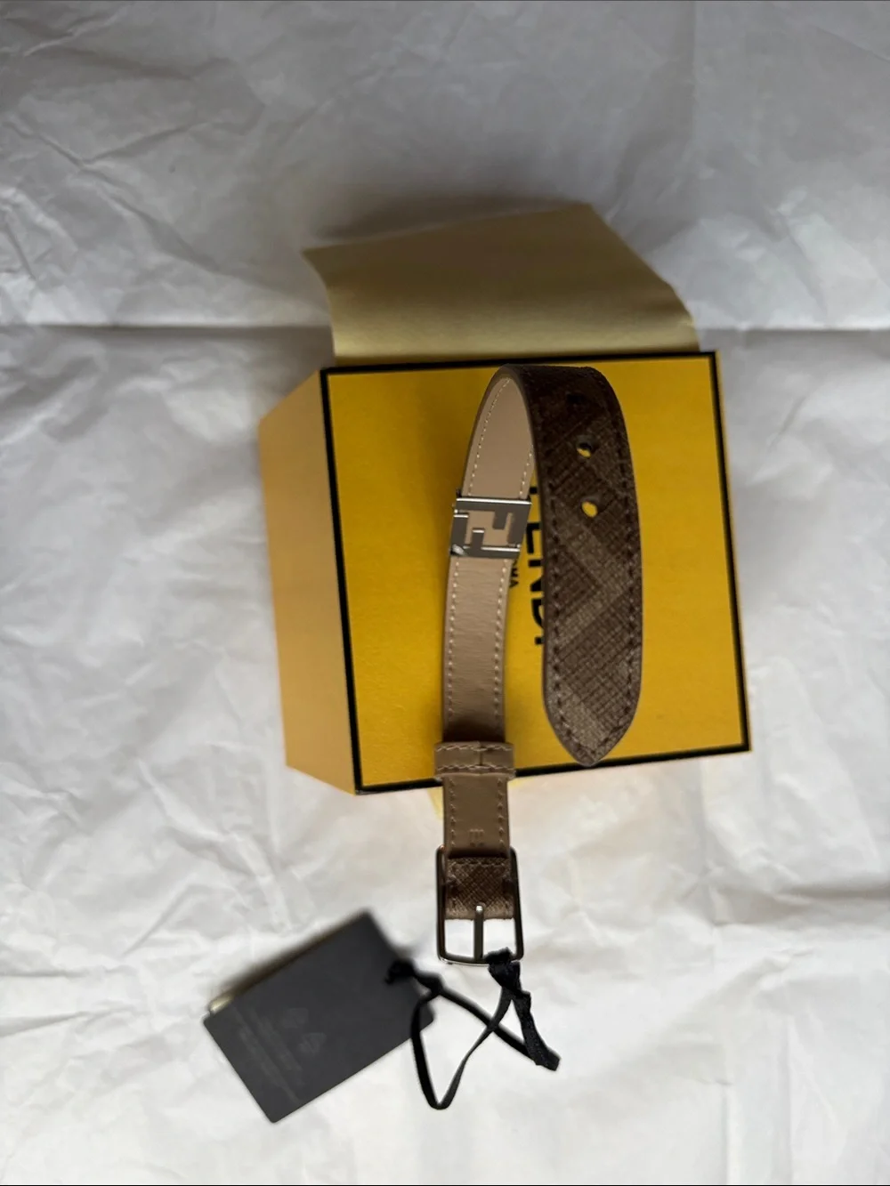 Fendi double FF signature logo brown leather bracelet with Box brand new